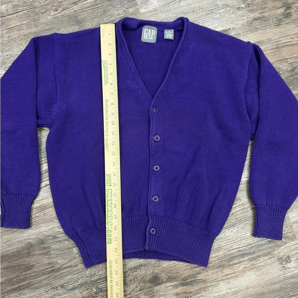 Vintage 90s GAP Purple Cotton Cardigan Sweater Minimalist Classic S - Picture 4 of 7